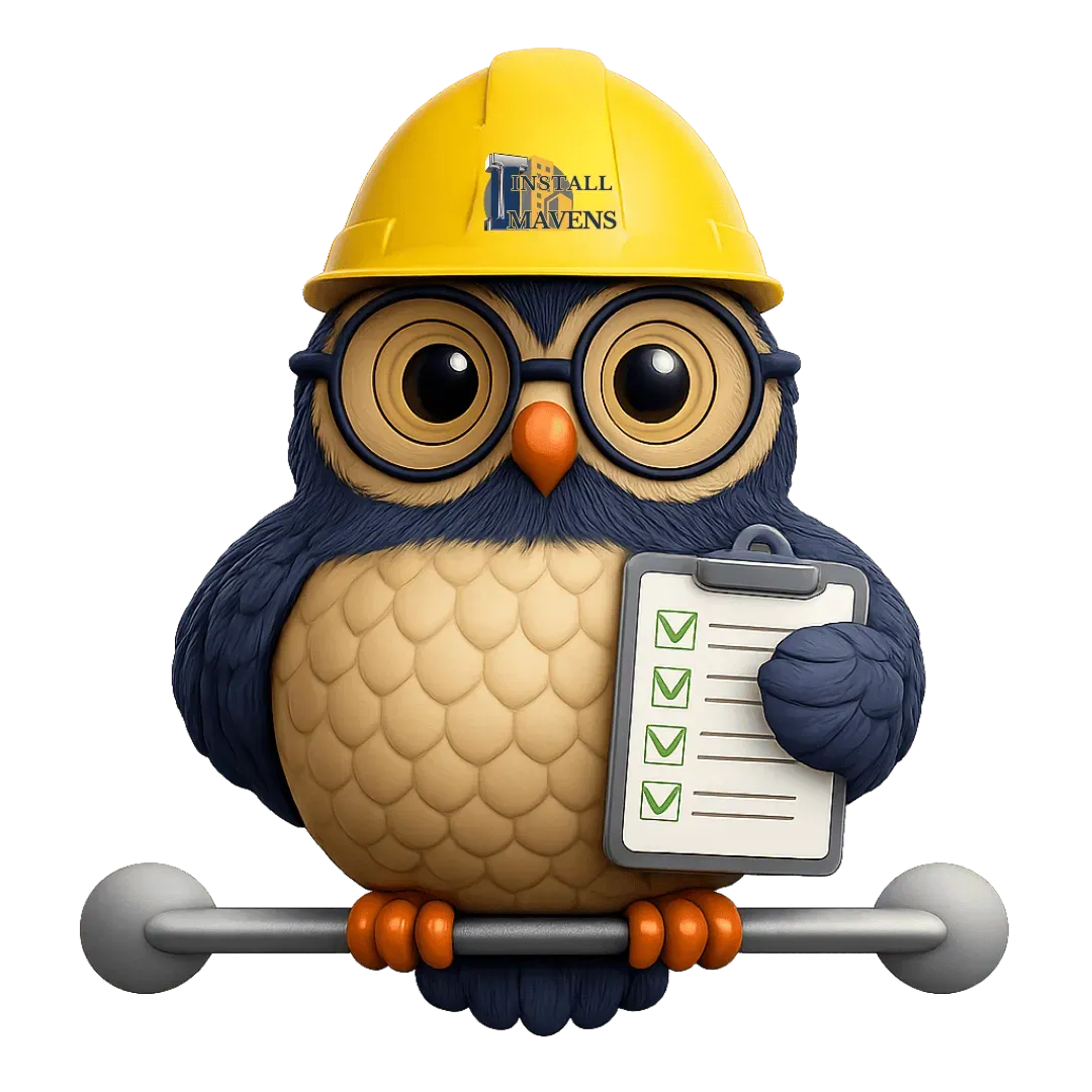 SAGE, the Install Mavens owl inspector, holding a safety checklist