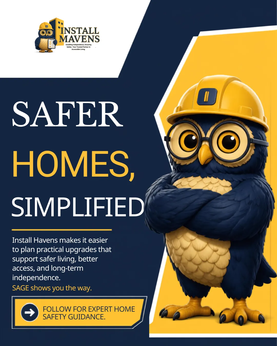 Illustrated SAGE graphic about safer homes and professional installation standards